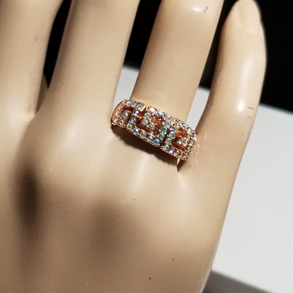 Rose Gold Plated Greek Key Ring Sparkle Sw New Old Stock - Picture 7 of 9